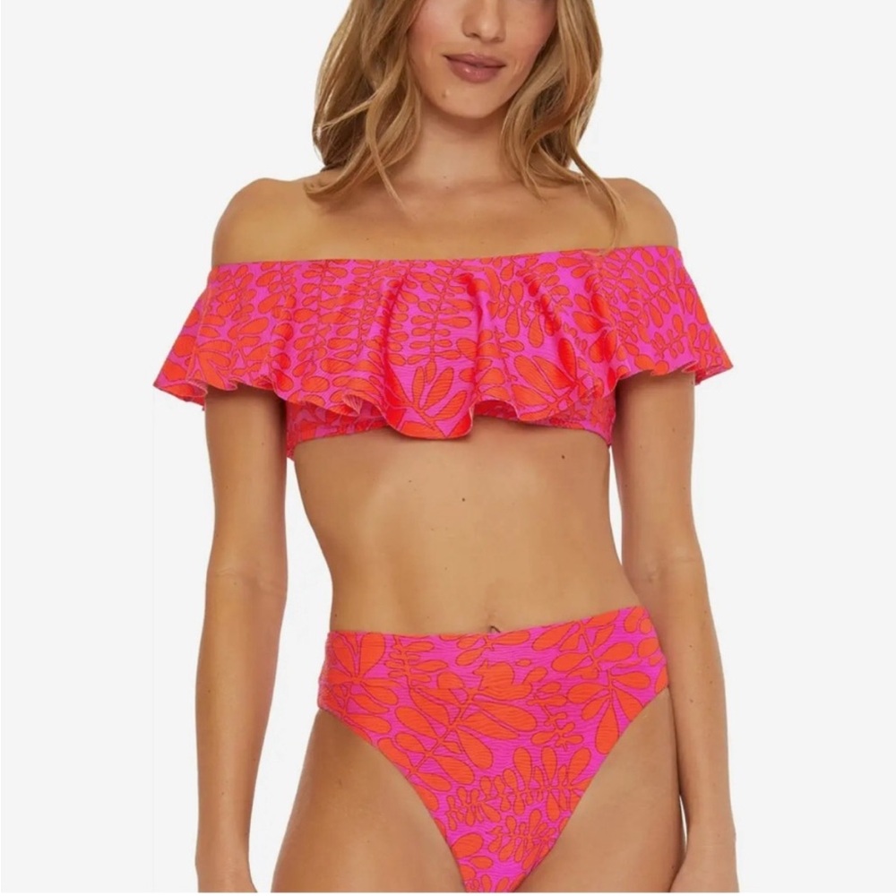 Trina Turk Trellis Off the Shoulder Ruffle Bandeau Swim Top, 8